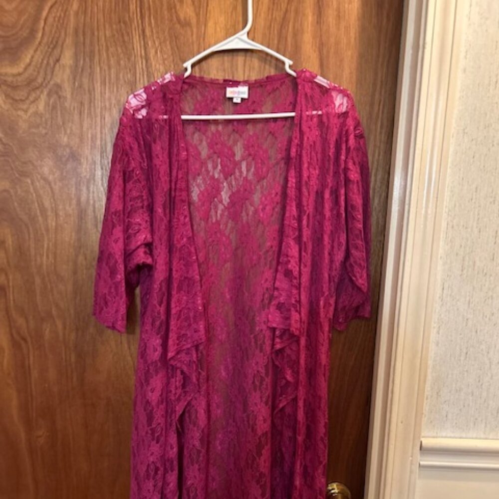 Pink Lace Cardigan – Sheer Floral Open Front Layer Size Medium